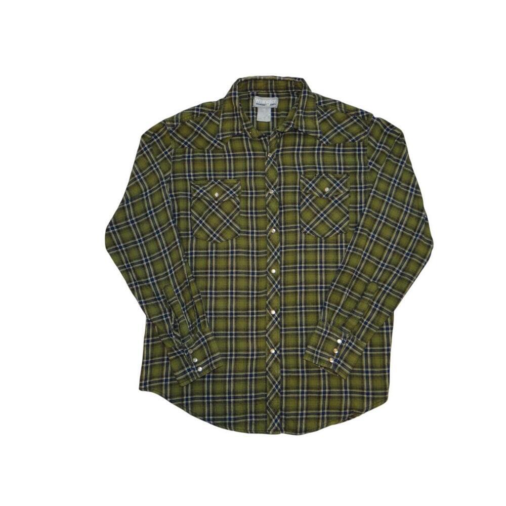 Men's Olive‎ Green Plaid Casual Shirt with Snap Buttons